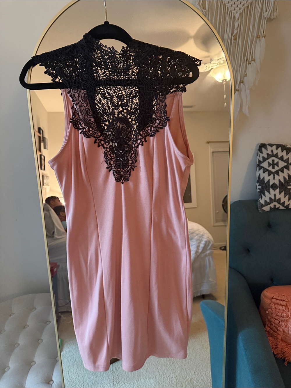 Lulu's Pink Mini Dress with Black Lace Back